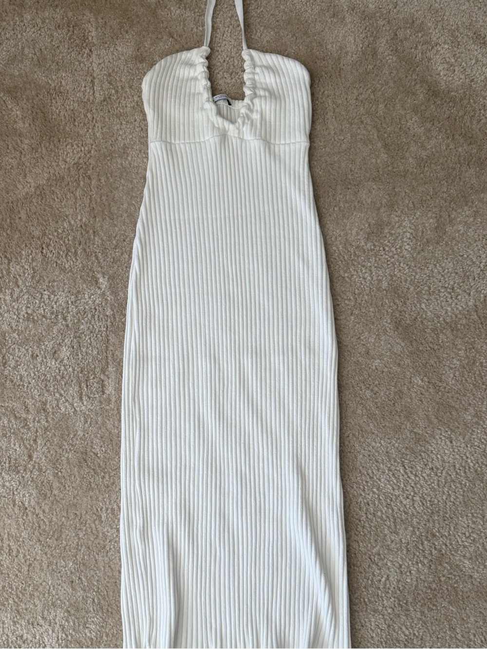 Zara White Ribbed Halter Maxi Dress